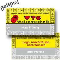 Prüfplakette, geprüft nach DIN EN 15635, nach Kundenwunsch