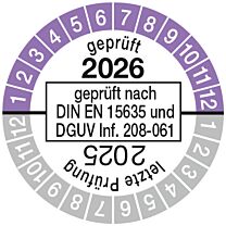 Prüfplakette geprüft nach DIN EN 15635 - 25/26