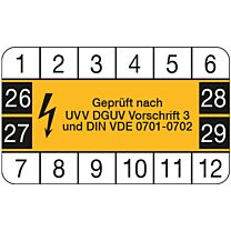 Wartungsplakette: geprüft nach UVV DGUV Vorschrift 3
