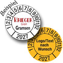 Prüfplakette nach Wunsch mit Jahreszahl und Monaten, Layout 3