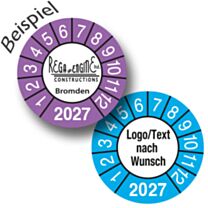 Prüfplakette nach Wunsch mit Jahreszahl und Monaten, Layout 4