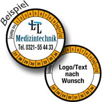 Prüfplakette nach Wunsch mit Jahreszahl und Monaten, Layout 5