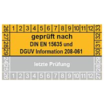Prüfplakette geprüft nach DIN EN 15635 und DGUV Information 208-061
Prüfung von Lagereinrichtungen und Leitern