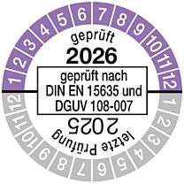 Prüfplakette geprüft nach DIN EN 15635 - 25/26