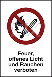 Feuer, offenes Licht u. Rauchen verboten
